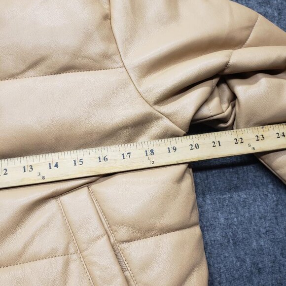 Abercrombie & Fitch Jacket Womens Sz Med Vegan Leather A&F Mini Puffer Coat Tan - Picture 3 of 8
